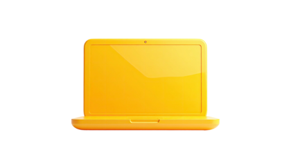 Glossy, yellow laptop on a plain, stark black background