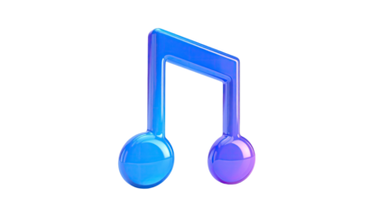 Glossy, blue and purple gradient music note against black