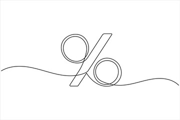 Percent icon continuous one line drawing in minimalist outline style on white background