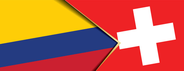 Colombia and Switzerland flags overlapping symbolize international relations and partnership