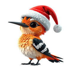 Adorable depiction of a small feathered creature wearing a festive winter cap, clipart, isolated on a transparent background.