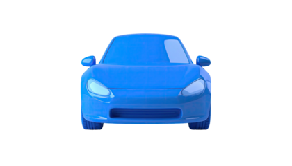 Front-facing view of a cartoonish, solid blue car