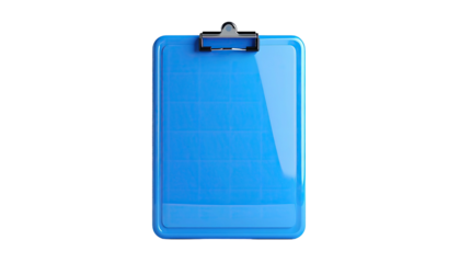 Blue clipboard with grid pattern, centered against black