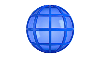 Blue sphere with grid pattern against solid black background
