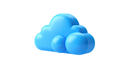 Glossy blue cloud icon isolated on a stark black background