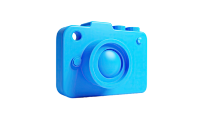Blue, monochrome camera icon with spherical lens