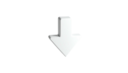 White 3D arrow pointing down, on black