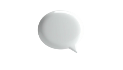 Glossy white speech bubble, round and smooth on black backdrop