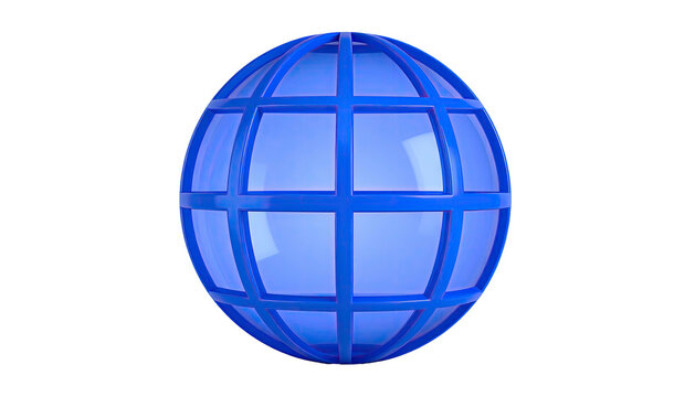 Blue sphere with grid pattern against solid black background