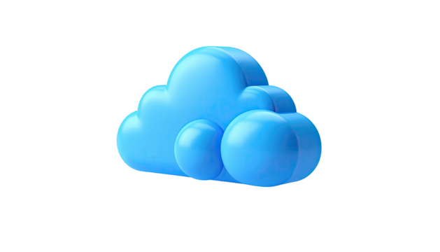 Glossy blue cloud icon isolated on a stark black background