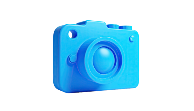 Blue, monochrome camera icon with spherical lens
