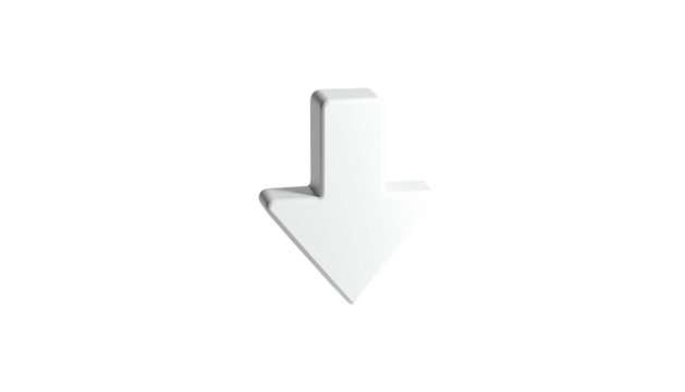 White 3D arrow pointing down, on black - Powered by Adobe