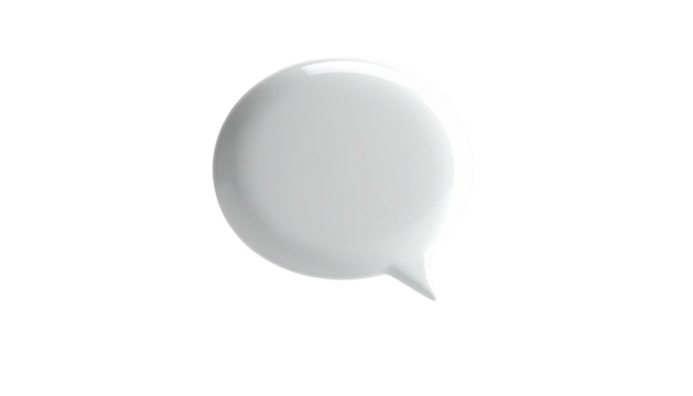 Glossy white speech bubble, round and smooth on black backdrop