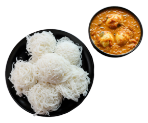 Soft idiyappam served with rich and spicy egg curry