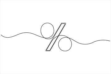 Percent icon continuous one line drawing in minimalist outline style on white background
