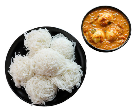 Soft idiyappam served with rich and spicy egg curry