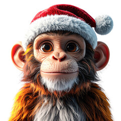 Adorable primate character wearing a festive winter cap, clipart, isolated on a transparent background.