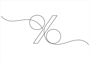 Percent icon continuous one line drawing in minimalist outline style on white background
