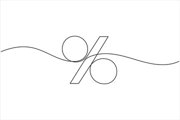 Percent icon continuous one line drawing in minimalist outline style on white background