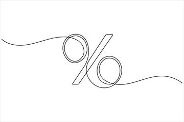 Percent icon continuous one line drawing in minimalist outline style on white background