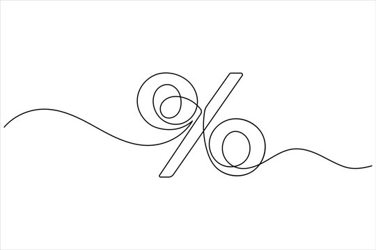 Percent icon continuous one line drawing in minimalist outline style on white background