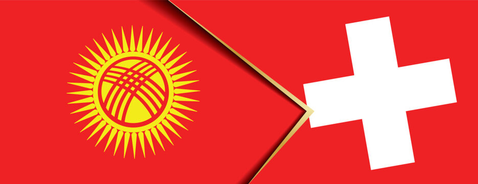 Kyrgyzstan and Switzerland flags overlapping symbolize international diplomacy and cooperation