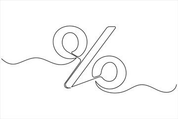 Percent icon continuous one line drawing in minimalist outline style on white background