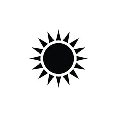 Black Sun Icon with Radiating Rays on White Background &ndash; Minimalist Solar Symbol Graphic Illustration