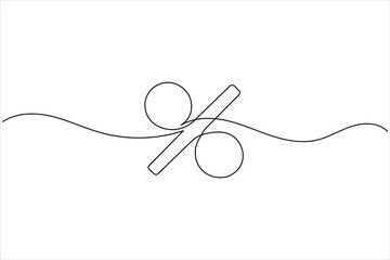 Percent icon continuous one line drawing in minimalist outline style on white background