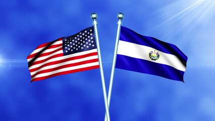 USA and El Salvador Flag Waving On Pole Loop