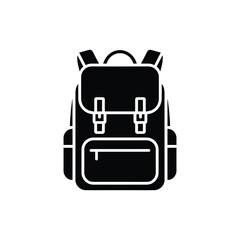 Black Backpack Icon &ndash; Minimalist Outdoor Hiking Bag Symbol in Flat Silhouette Design