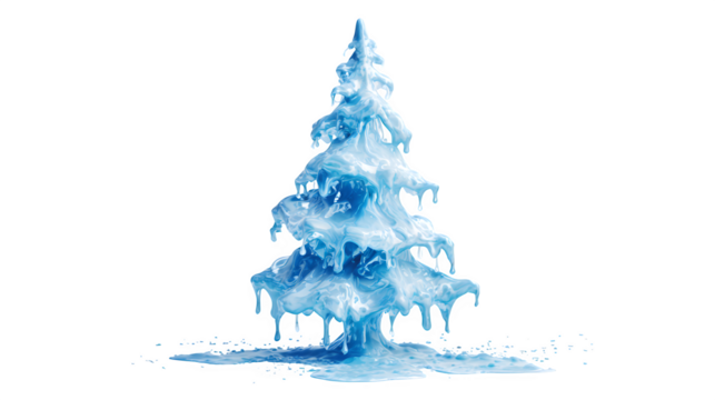 Melting Ice Christmas Tree, isolated on transparent background