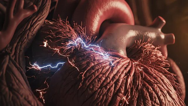 Heart arrhythmia and collapse, through cardiac muscle trembling under stimulant overload, electricity arcs unevenly across fibers, contraction falters