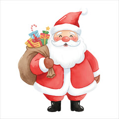 Santa Claus Holding Tablet Watercolor Vector Isolated on White Background
