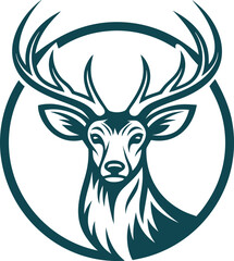 unique deer circular logo design icon, deer head circular icon, geometric deer logo concept, rain deer illustration