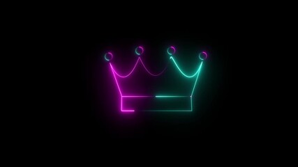 The glowing neon king icon animation radiates a royal aura Crown neon sign appear on black background