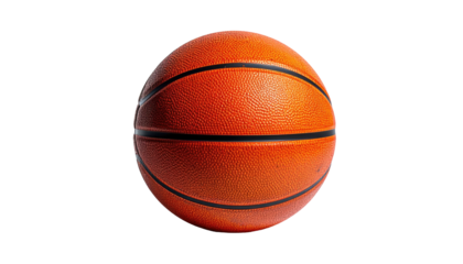 Orange basketball with black seams, isolated against black backdrop