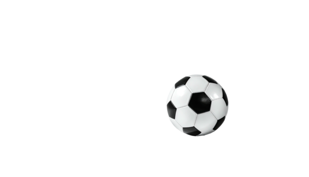 Soccer ball, white and black polygons, floating on black backdrop - Powered by Adobe