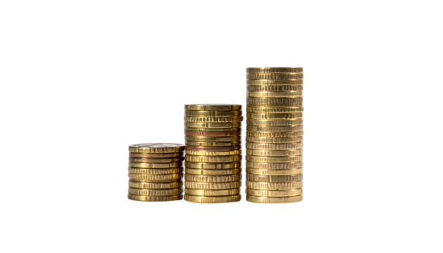 Three stacks of golden coins, increasing in height