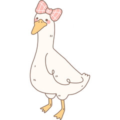 Cute Goose with pink bow hand drawn illustration
