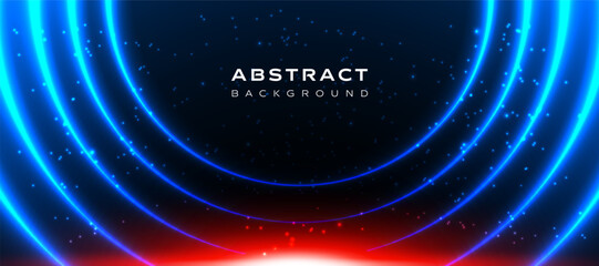 Glowing neon abstract background with bright blue curved light lines and sparkling particles. Perfect for technology themes, futuristic designs, presentations, and digital wallpapers