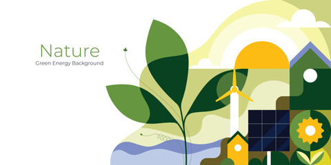 Sustainable Environment Abstract Background with Green Energy, Renewable Power, Solar and Wind Energy, Eco-Friendly Lifestyle and Zero-Waste Concept