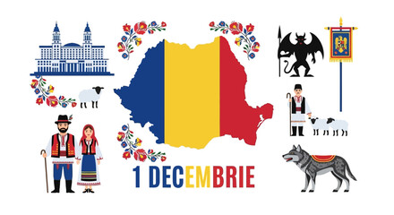 Romania National Day Vector Art Celebrating Culture, Tradition, and Heritage with Iconic Symbols and Landmarks