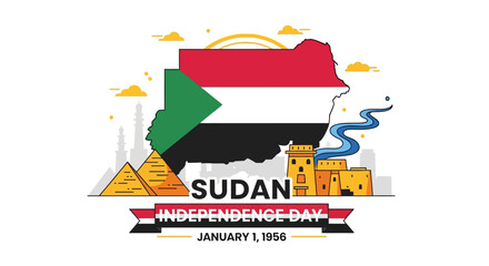 Sudan Independence Day vector illustration with landmark symbols