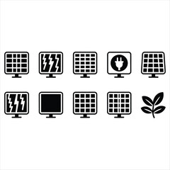 Solar panel icons with leaf and plug solar energy renewable energy