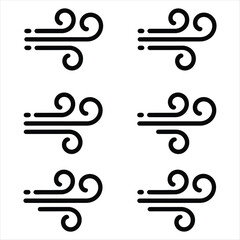 Six Black Wind Icons in Two Columns breeze weather
