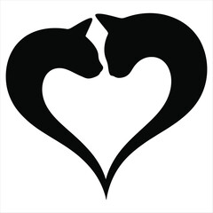 Two Black Cat Silhouettes Forming a Heart Shape cats