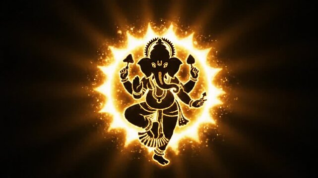 Dynamic Series of Illuminated Lord Ganesha Silhouettes Radiating Warmth and