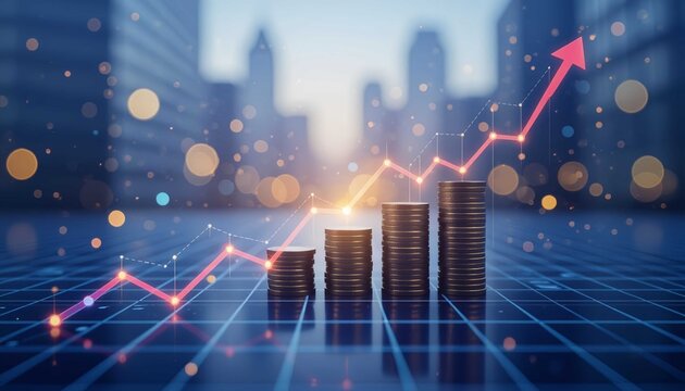 Finance business economy growth with digital data analysis chart graph arrow