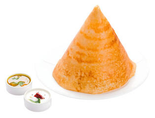 Crispy cone dosa served with chutney and hot sambar